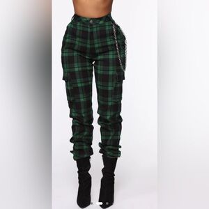 Green and Black Plaid Jogger Pants